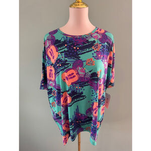 Women's LuLaRoe Irma Top Size S Teal Purple Mickey Mouse Print